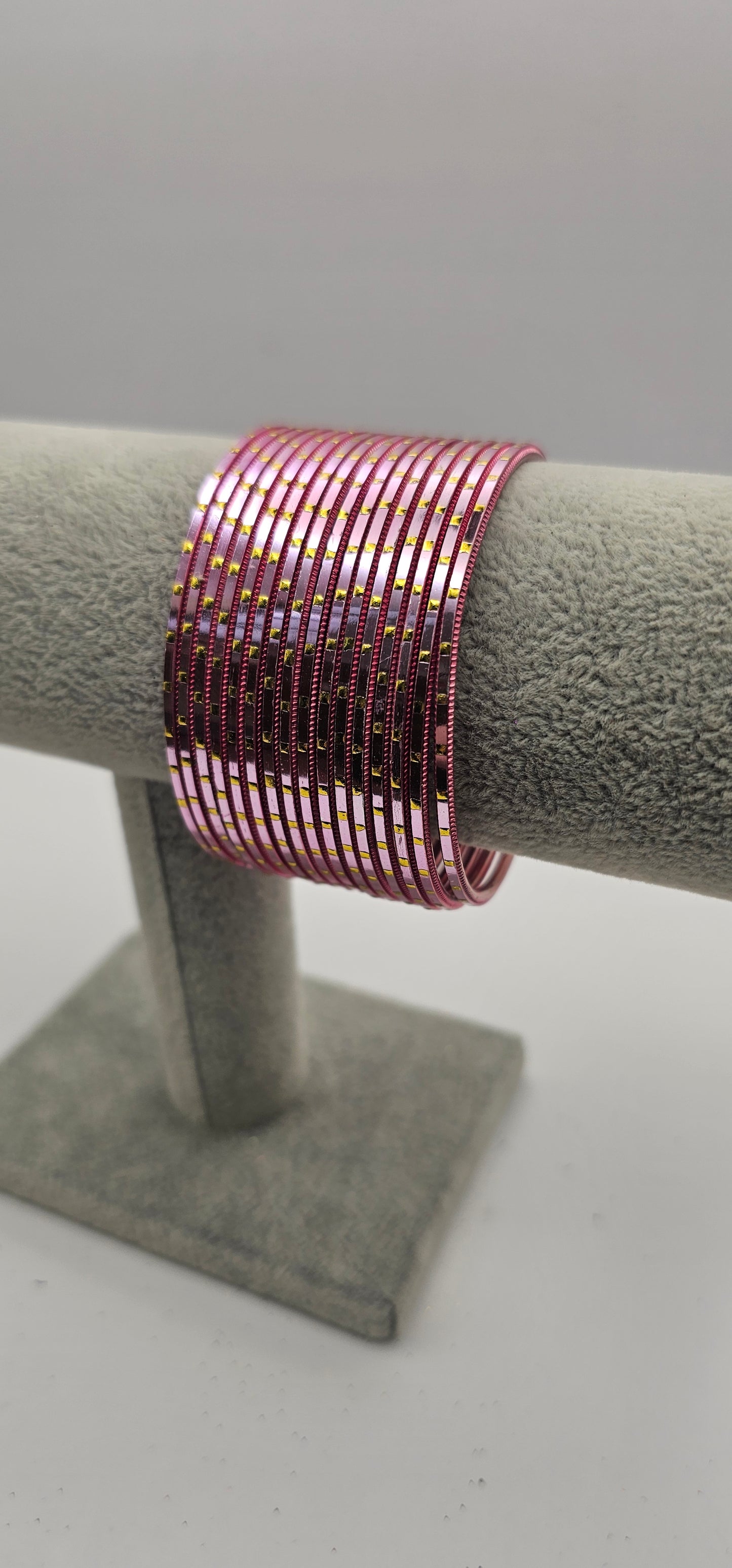 Baby Pink & Gold Dot Metal Bangles Size 2.4