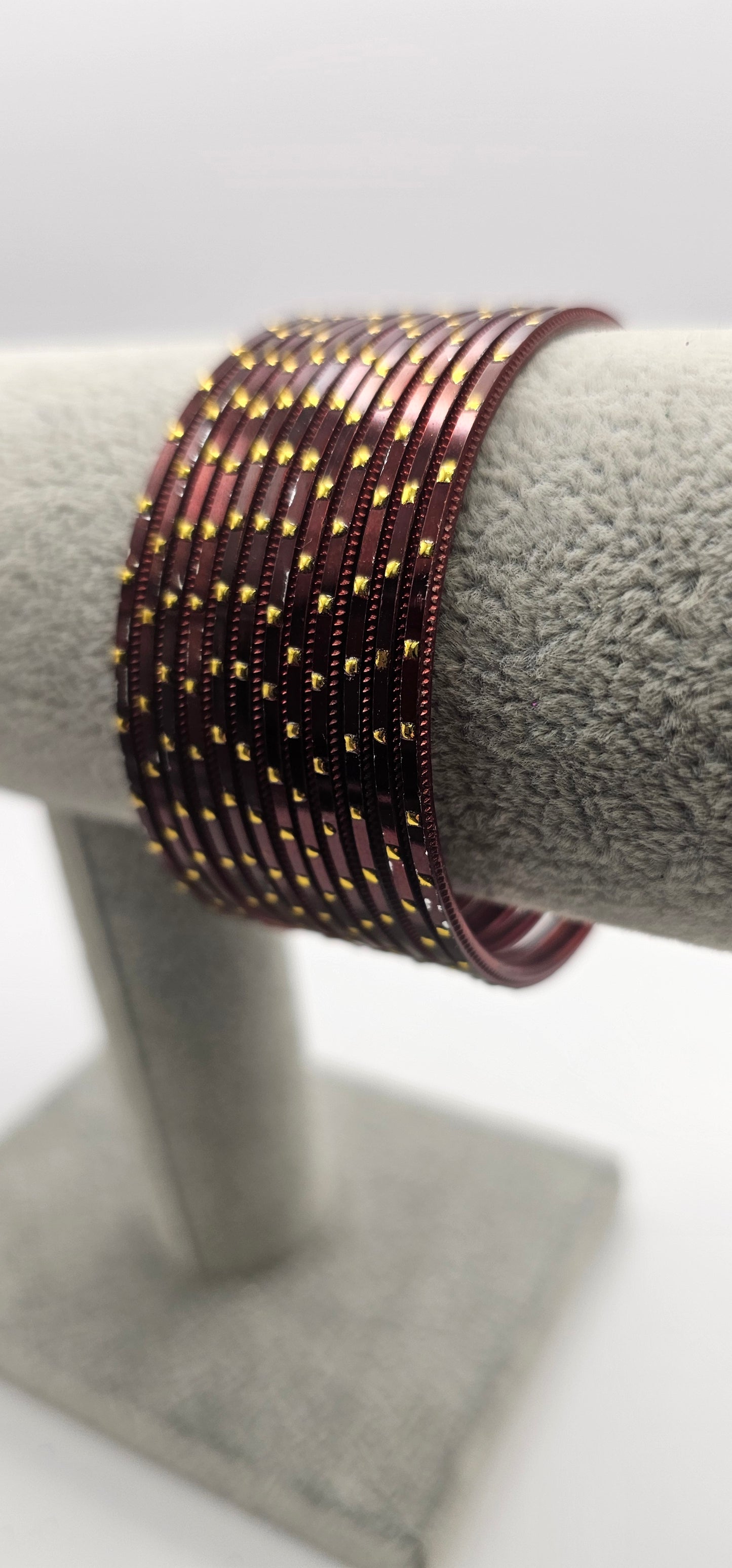 Maroon & Gold Dot Metal Bangles Size 2.4