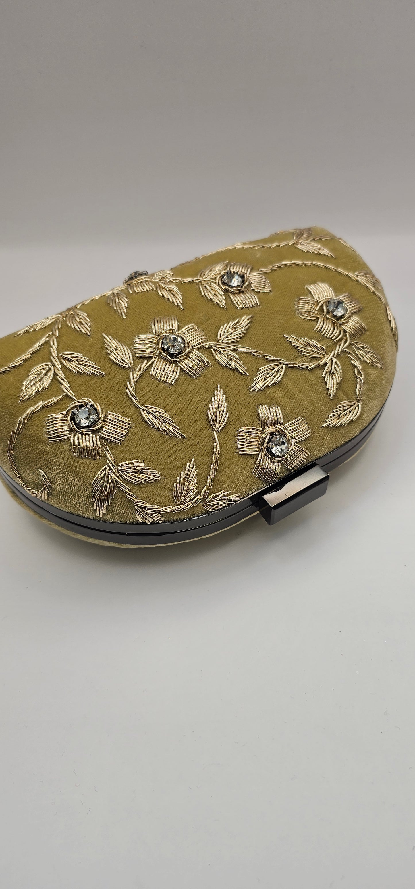 Gold Velvet Floral Embroidered Clutch Bag