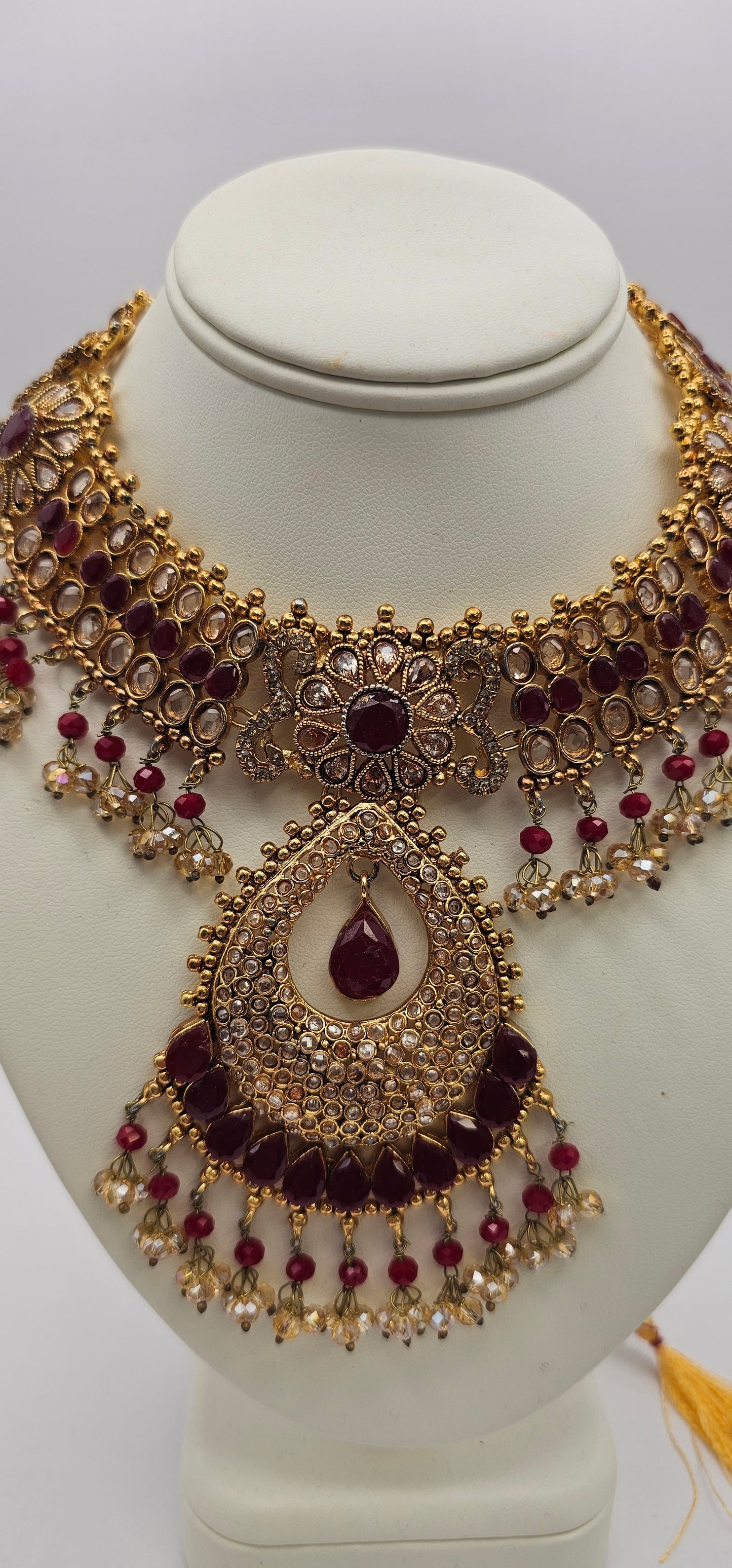 Bridal Indian Pakistani Set Red & Gold Jewellery Necklace