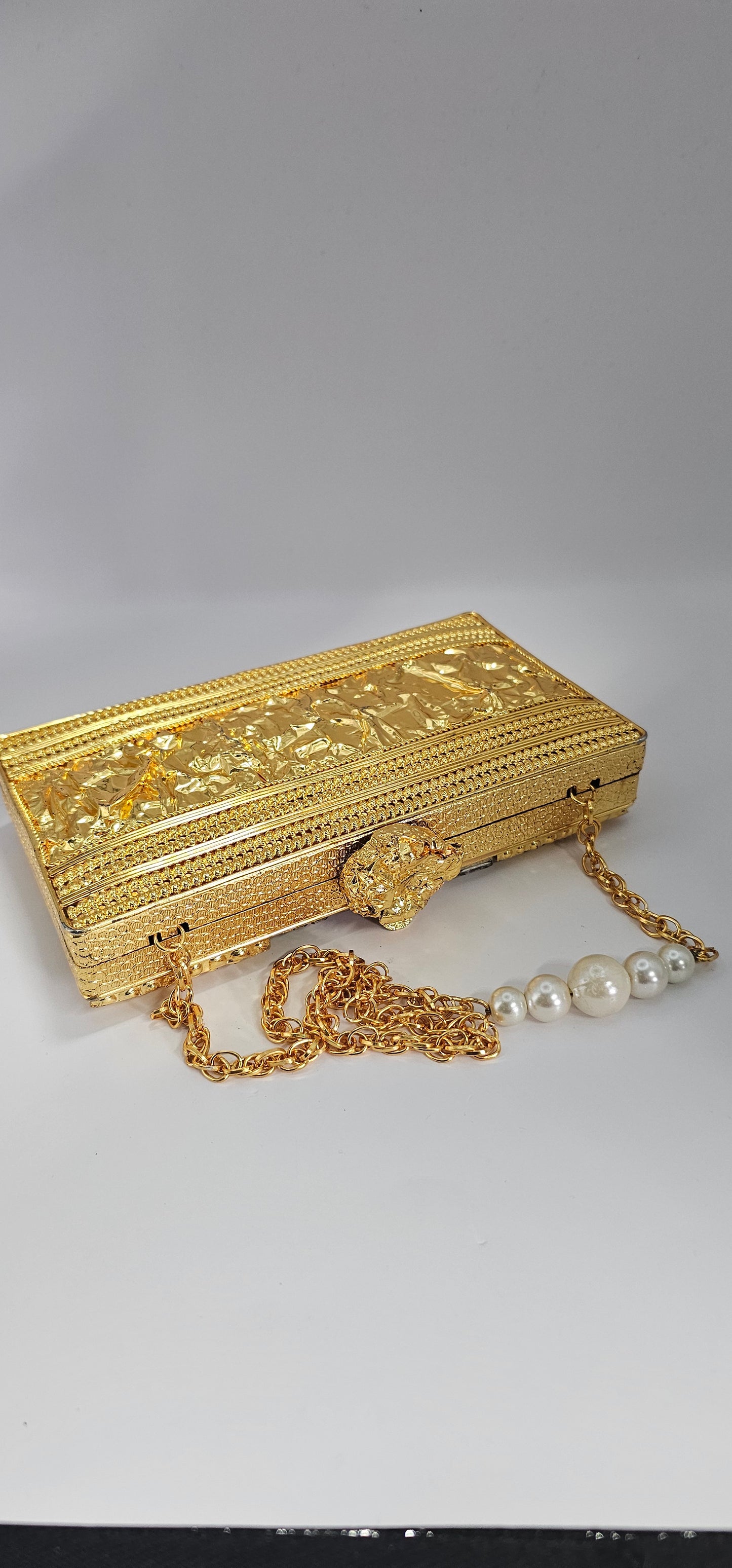 Gold Handmade Clutch Metallic Mother of Pearl Bridal Gold Embellished Luxury Brass Purse for Women