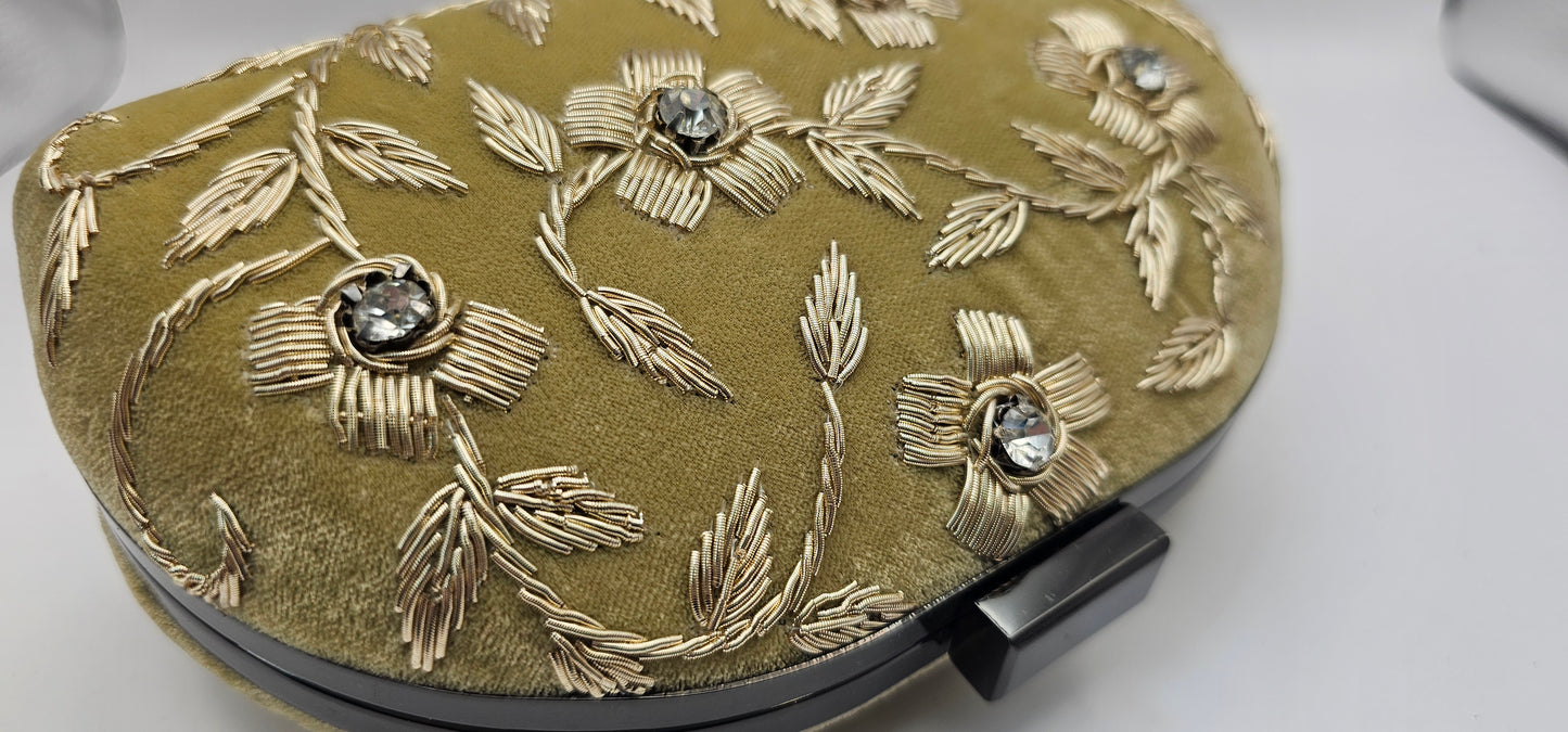 Gold Velvet Floral Embroidered Clutch Bag