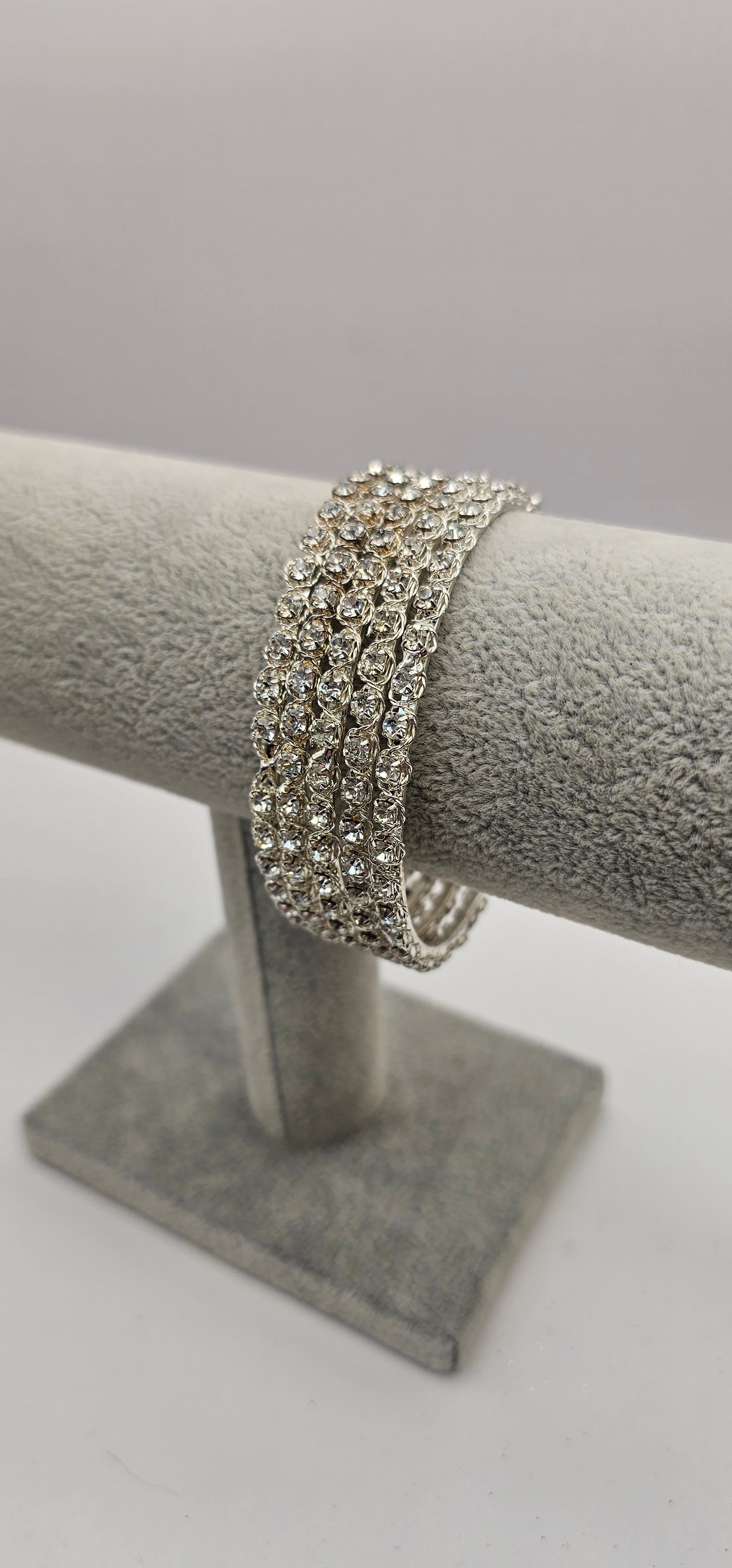 Zirconia Crystal Silver Bangle Bracelet Size 2.6