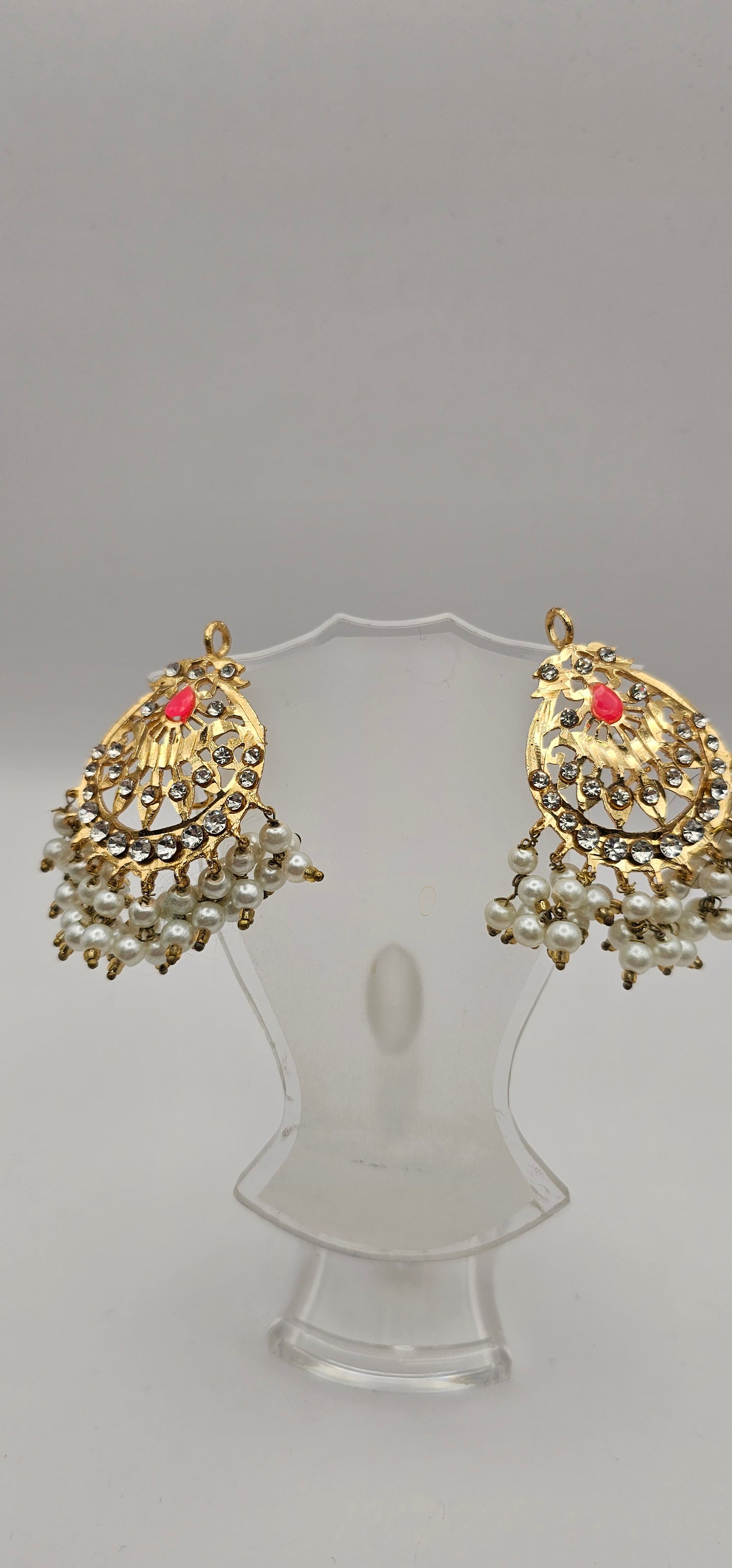 (Copy) Jadau multicolor,pearl, gold & red earrings /lightweight silver jadau traditional earrings pearl drop