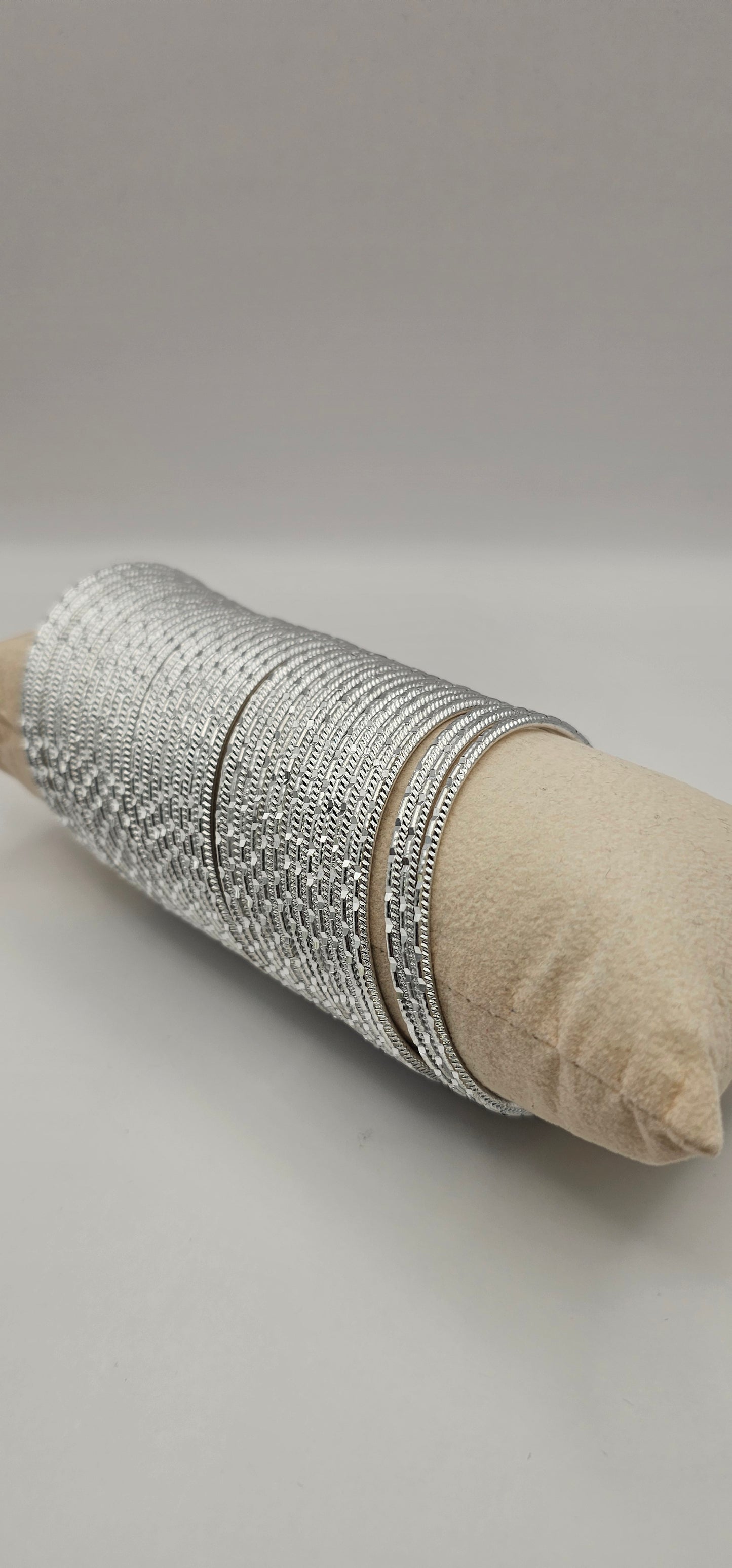 Silver Touchstone Metal Bangles for Women | Cutting Design Bangles for Ladies Size 2.4