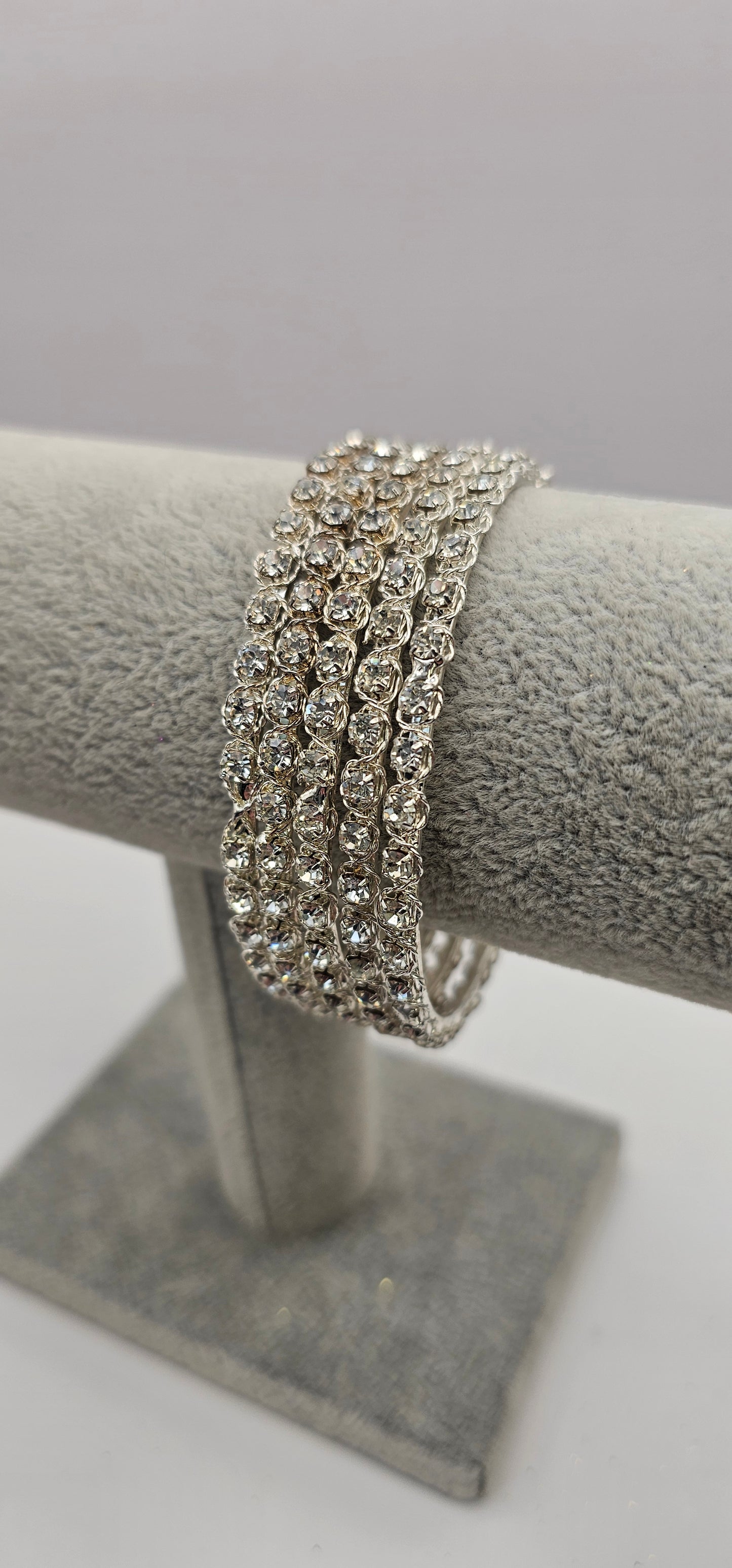 Zirconia Crystal Silver Bangle Bracelet Size 2.6