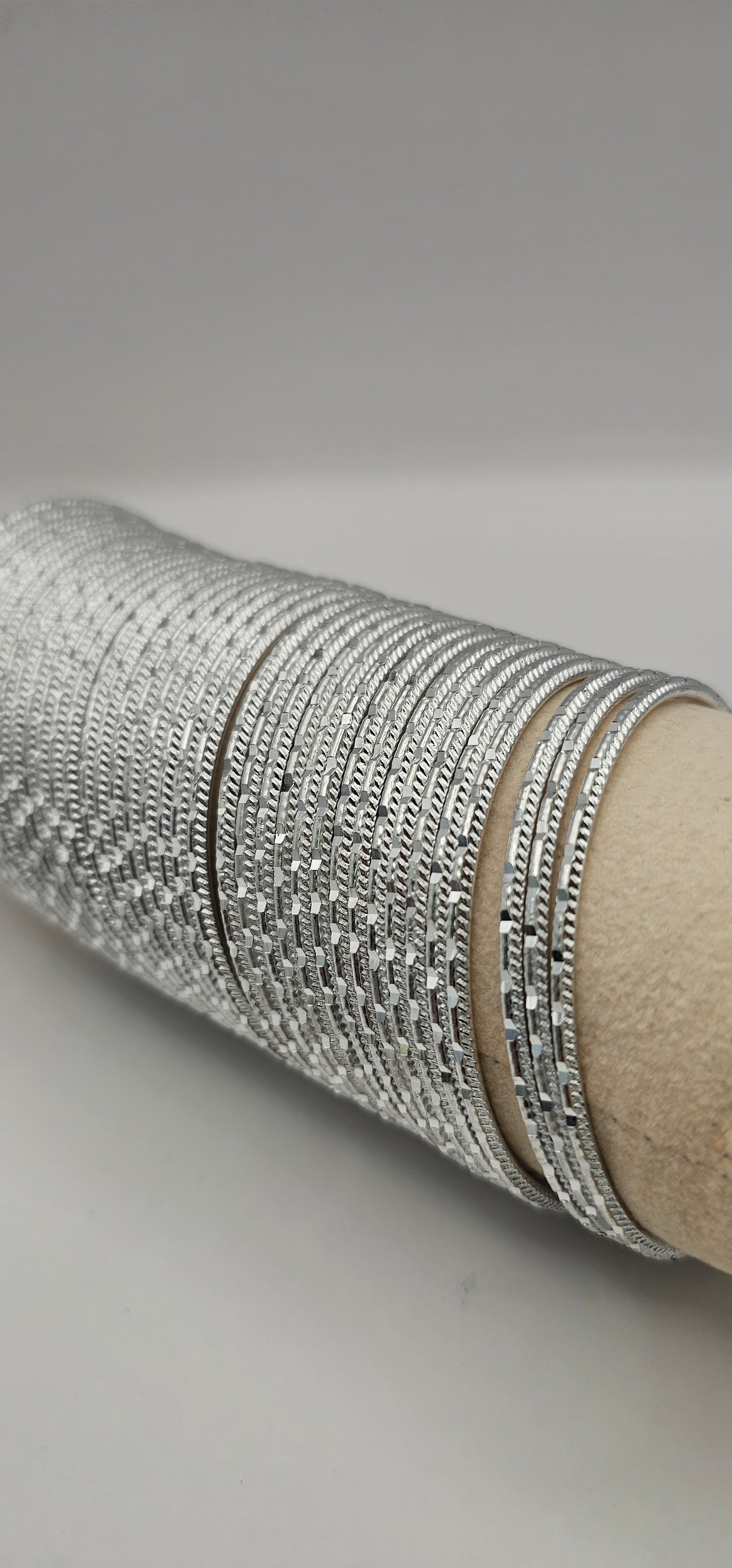 Silver Touchstone Metal Bangles for Women | Cutting Design Bangles for Ladies Size 2.4
