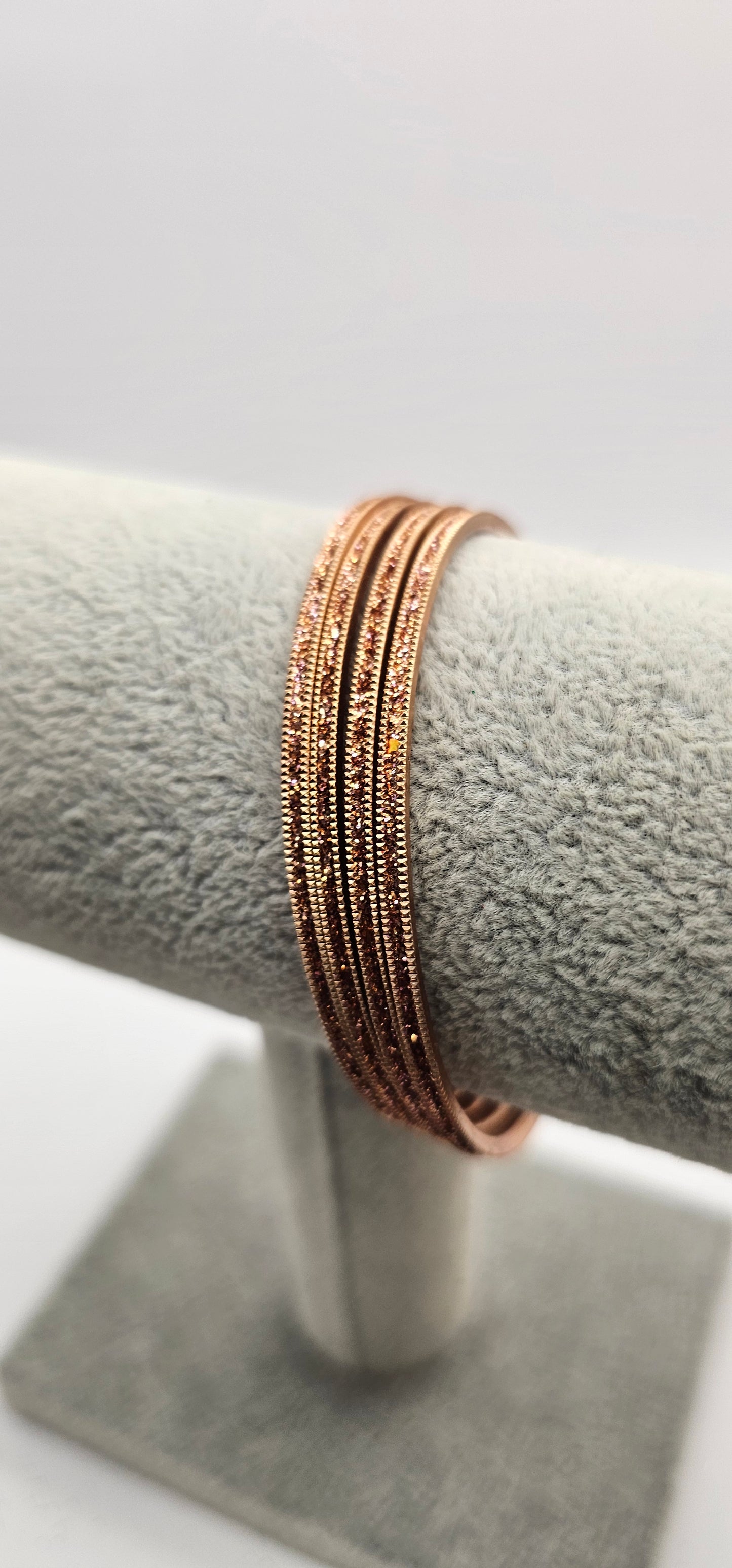 Rose Gold Sparkly Metal Bangles Size 2.4