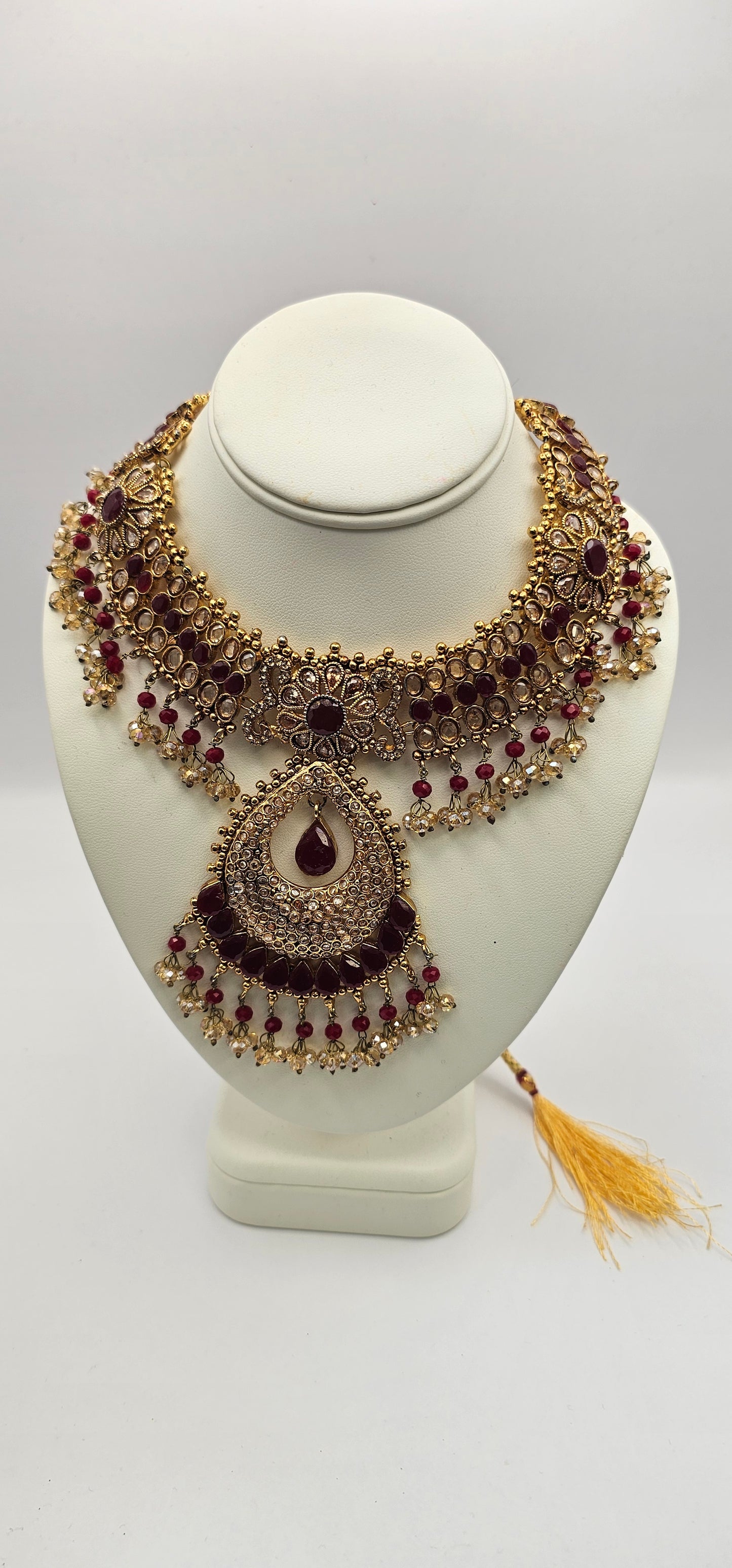 Bridal Indian Pakistani Set Red & Gold Jewellery Necklace