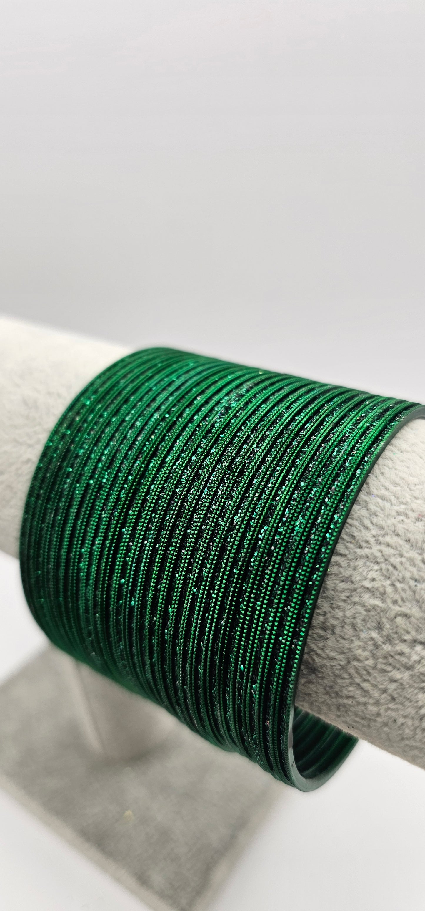 Dark Green Sparkly Metal Bangles Size 2.8
