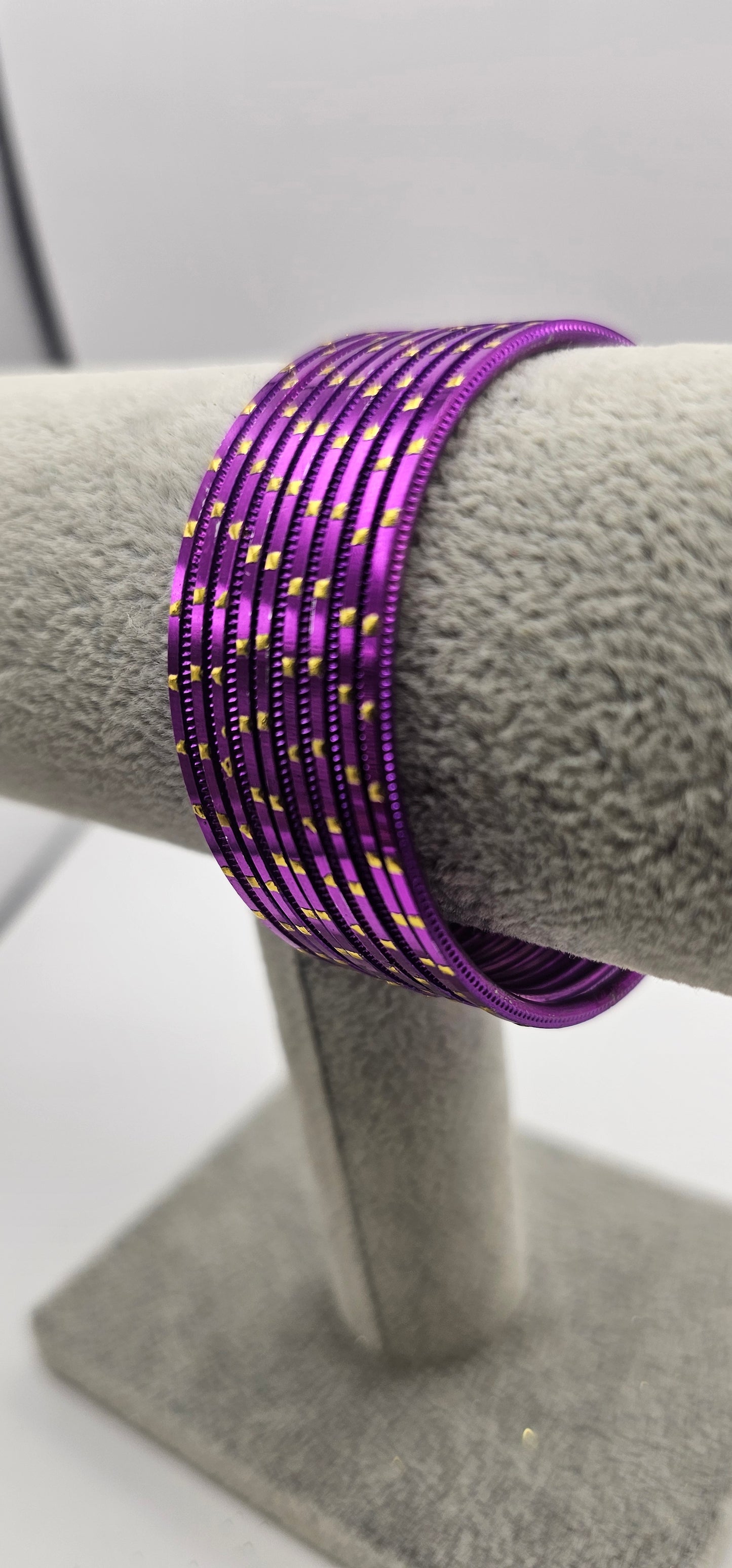 Jamini Purple & Gold Dot Metal Bangles Size 2.4