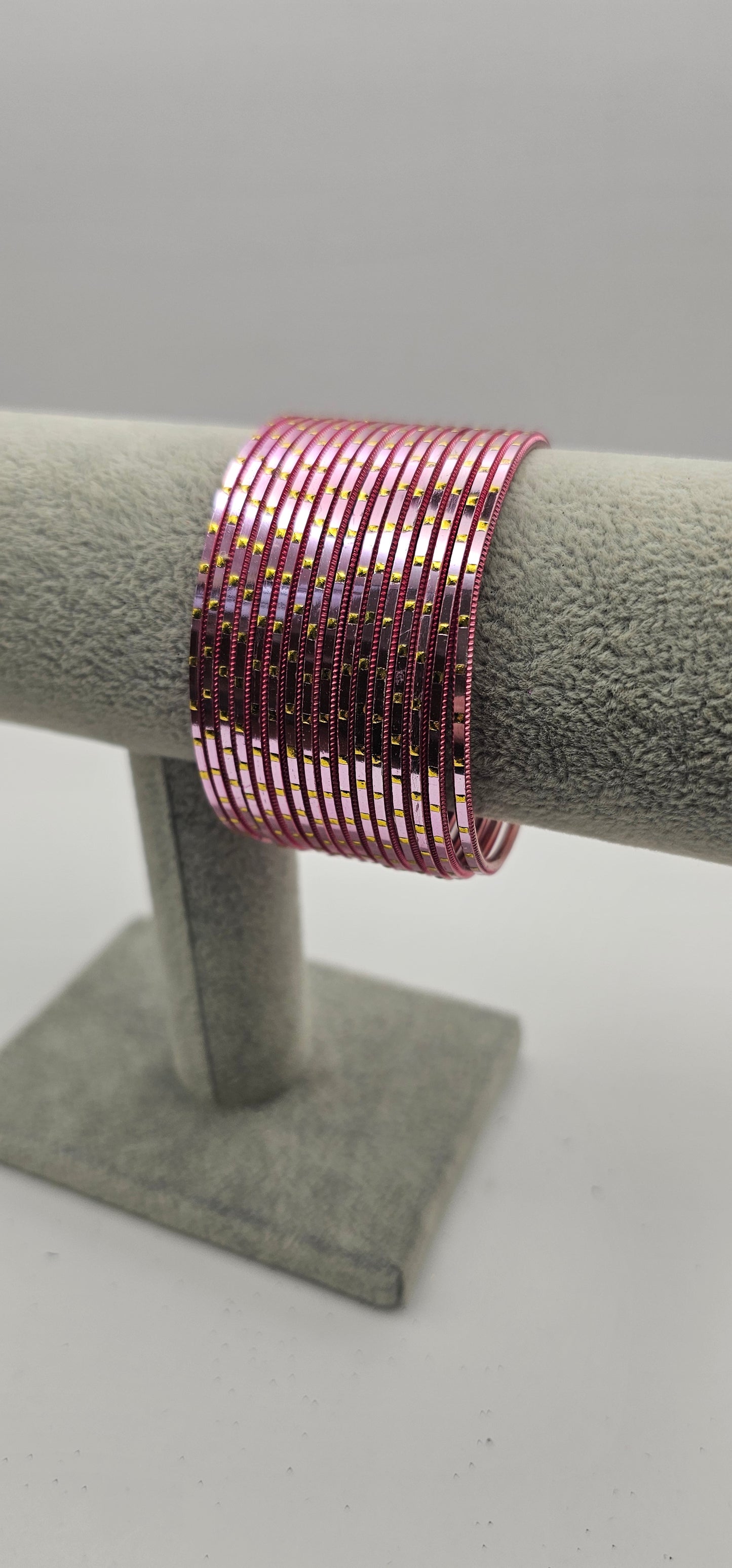 Baby Pink & Gold Dot Metal Bangles Size 2.4