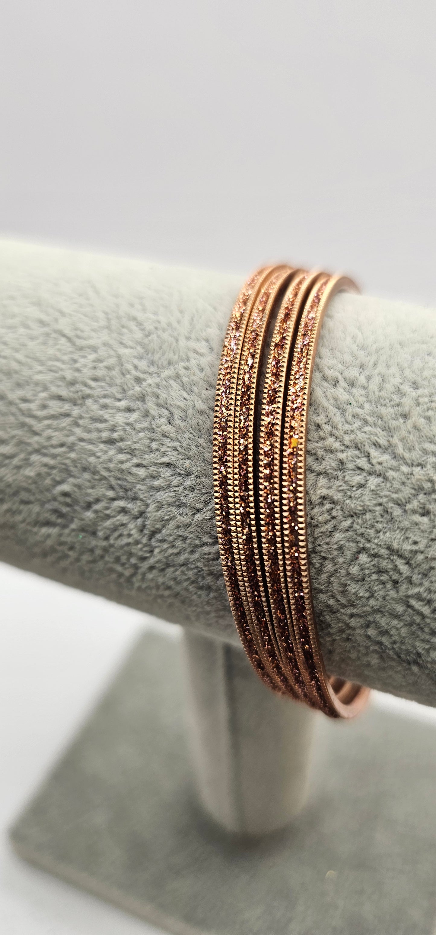 Rose Gold Sparkly Metal Bangles Size 2.4