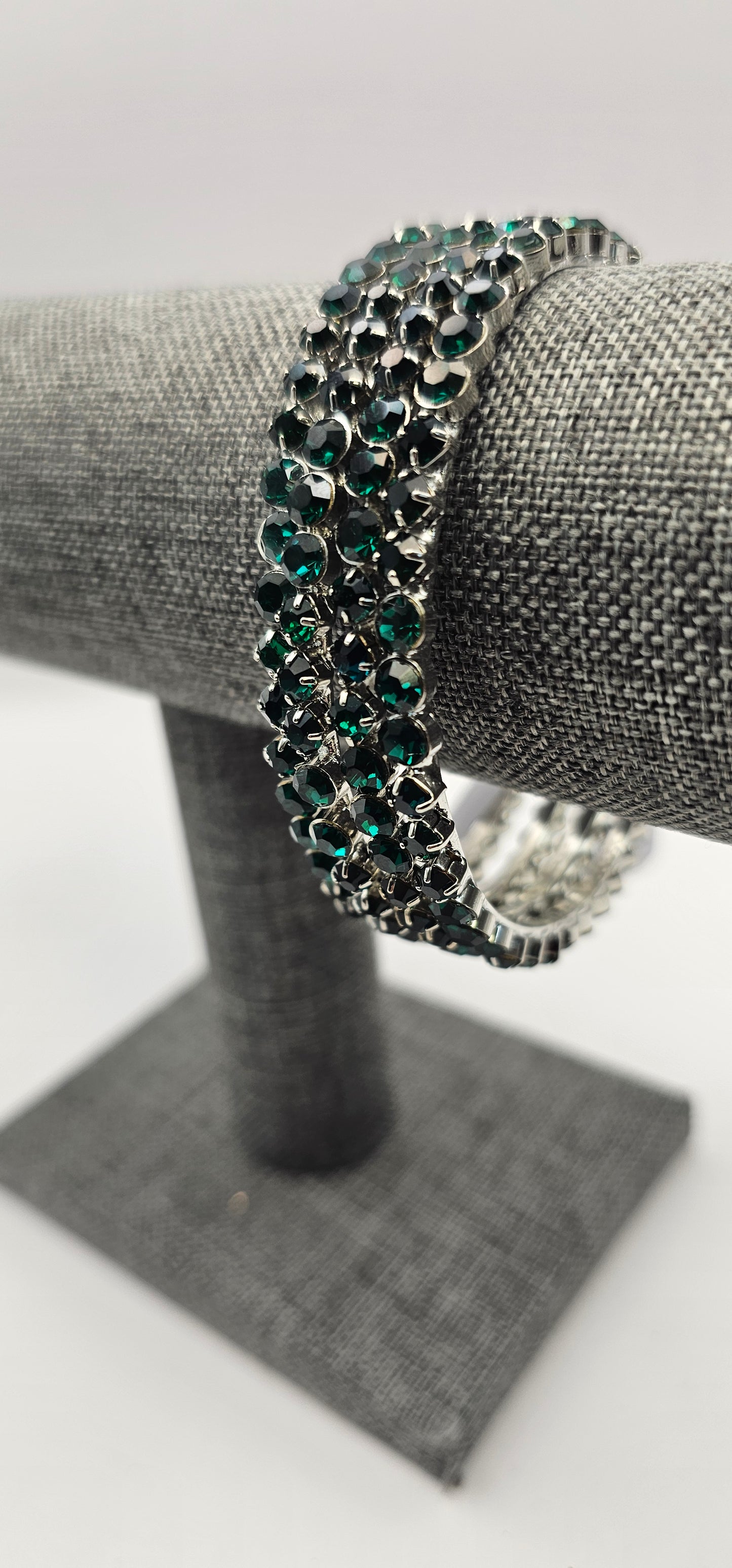 Green Bridal Bracelet for Wedding, Sparkly Crystal Rhinestone Stretch Bracelets. Size 2.8