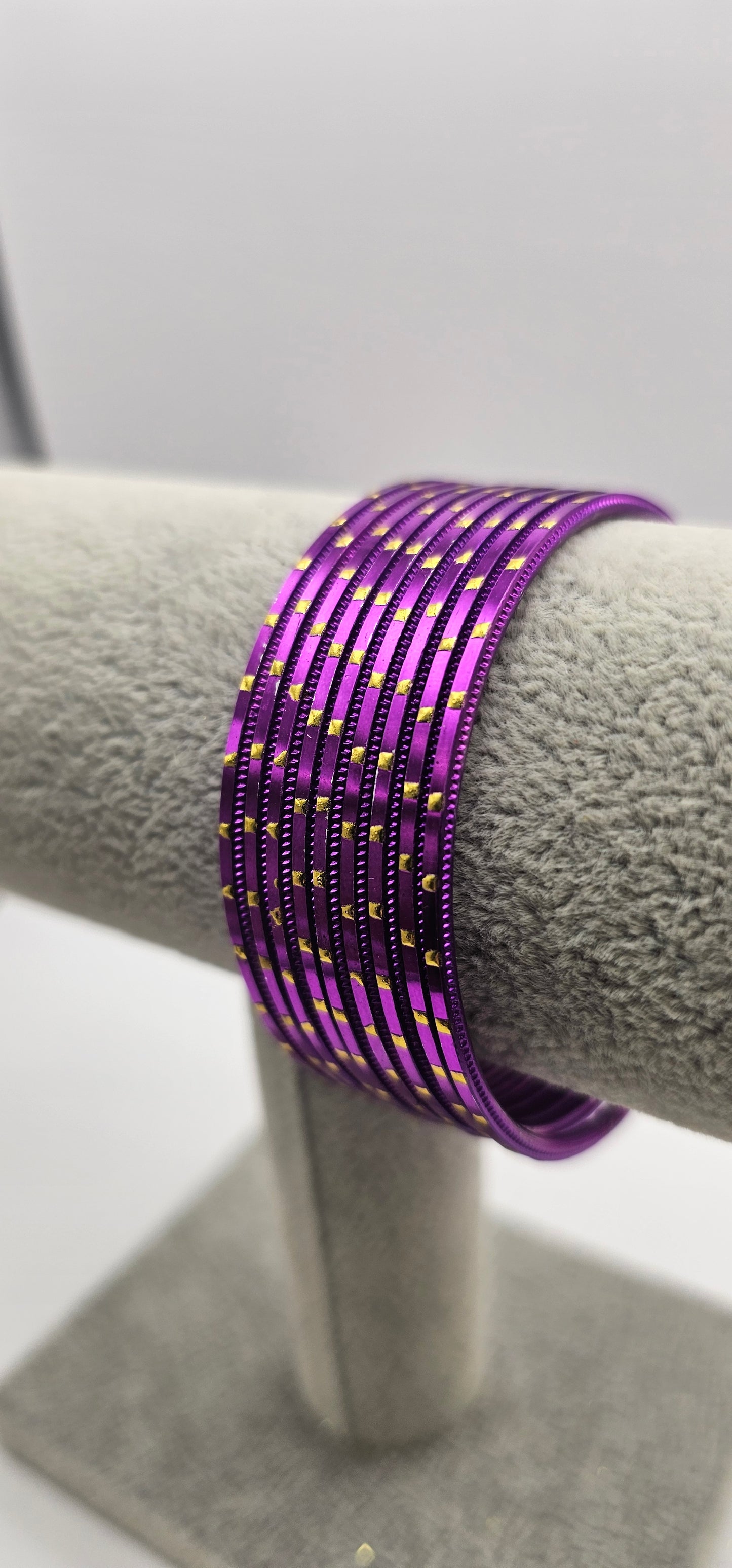 Jamini Purple & Gold Dot Metal Bangles Size 2.4