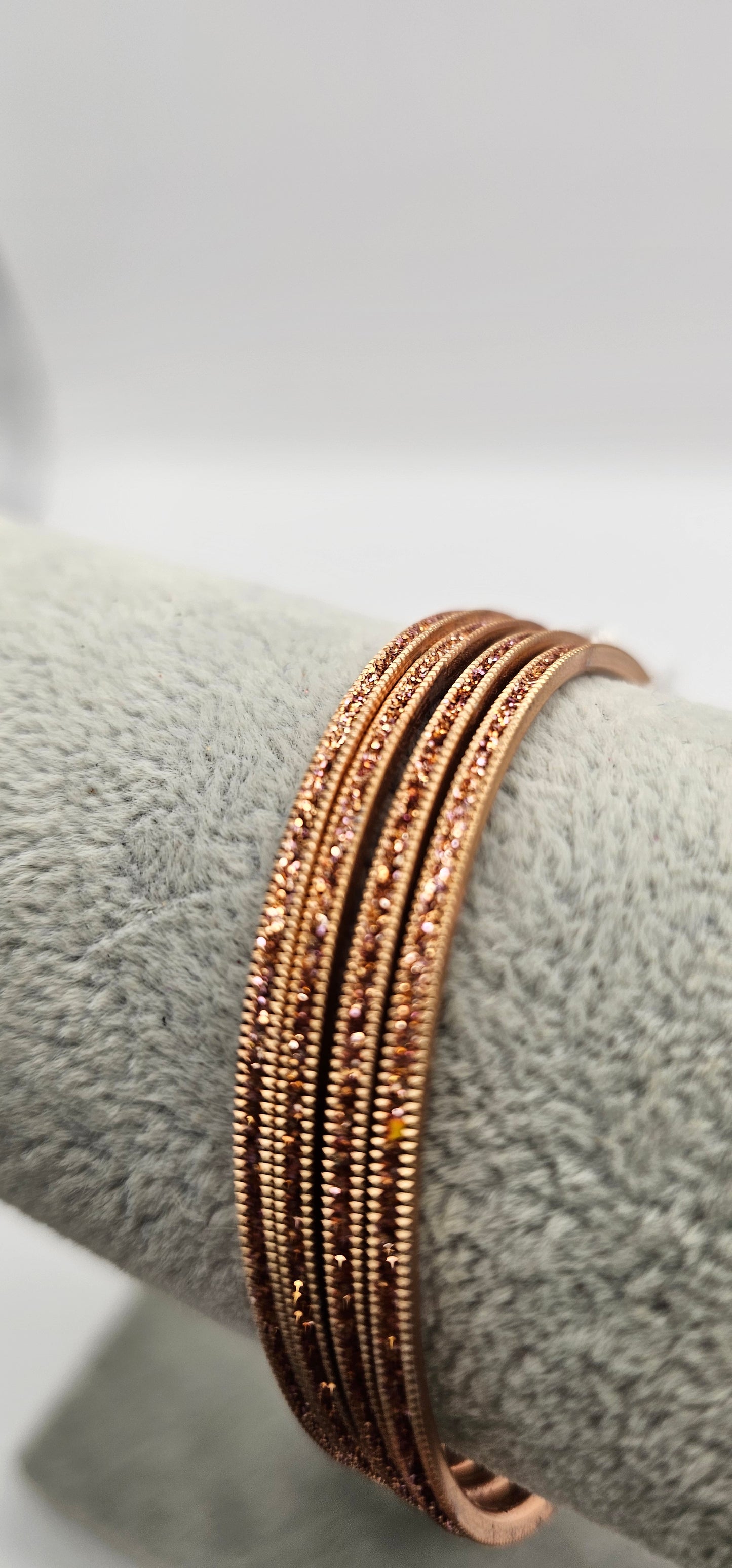 Rose Gold Sparkly Metal Bangles Size 2.4