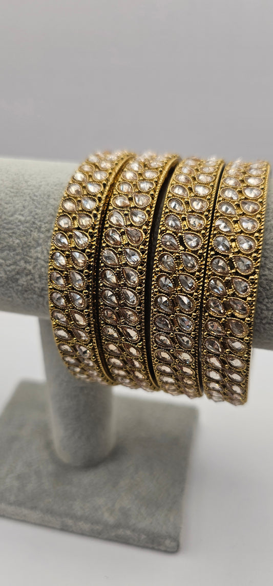 Antique Gold Champagne Zircon Thick Heavy Kada Bangles End Bangles Indian Pakistani Jewelley Size 2.6