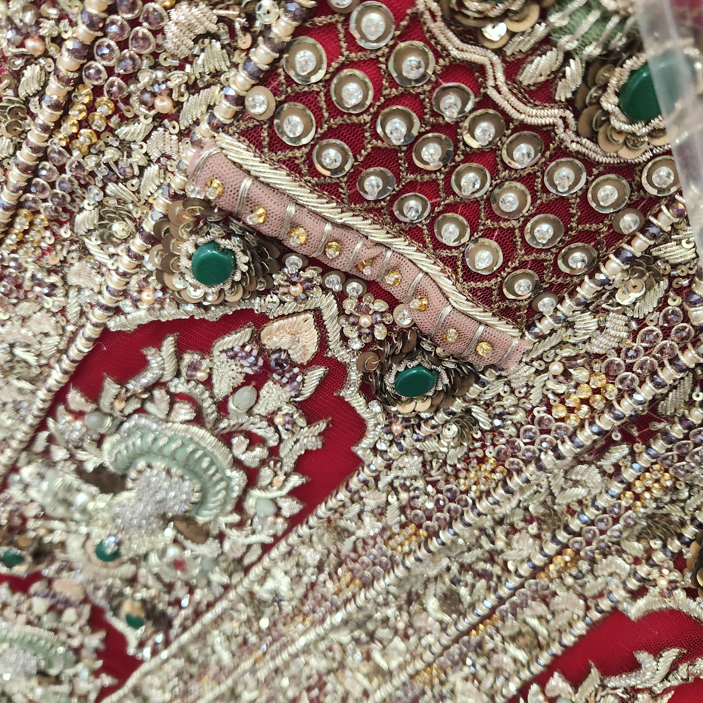 Red & Gold motifs and green gemstones  Bridal Wear 2pc