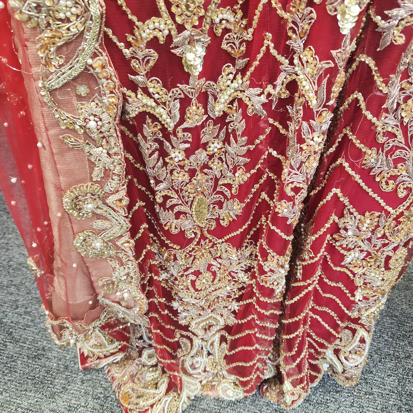 Exquisite Bridal Red pearl and diamante embellishment 2pc lengha