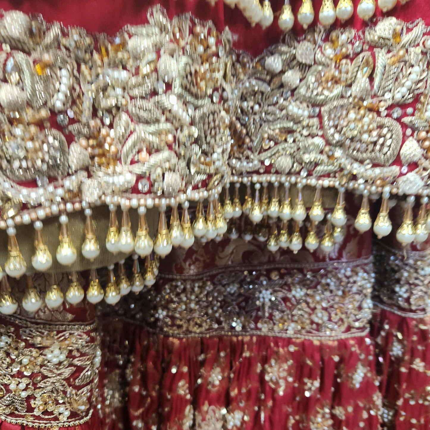 Exquisite Bridal Red Diamante & Pearl detailed 2 pc Lengha