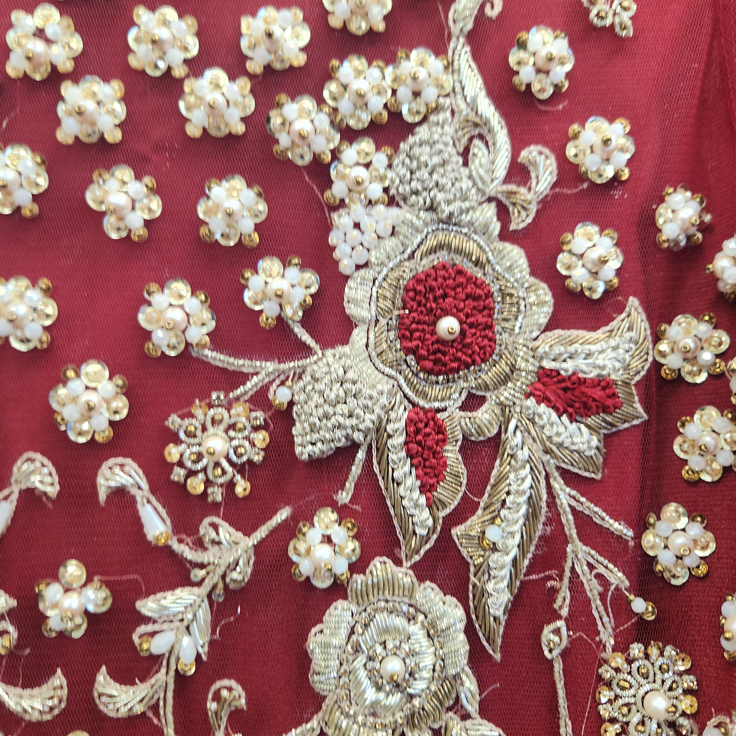 Unique 2pc bridal Suit pearl detailing, silver diamantes with Duppatta