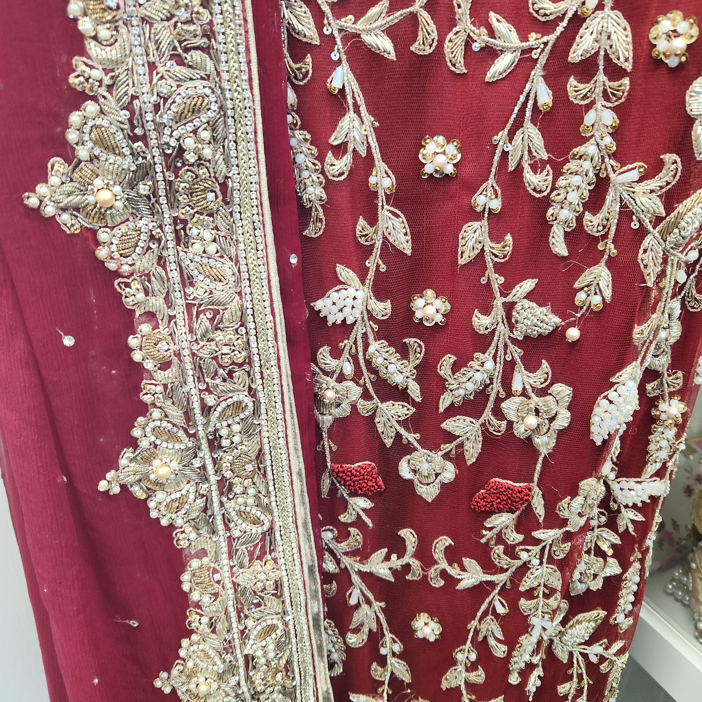 Unique 2pc bridal Suit pearl detailing, silver diamantes with Duppatta