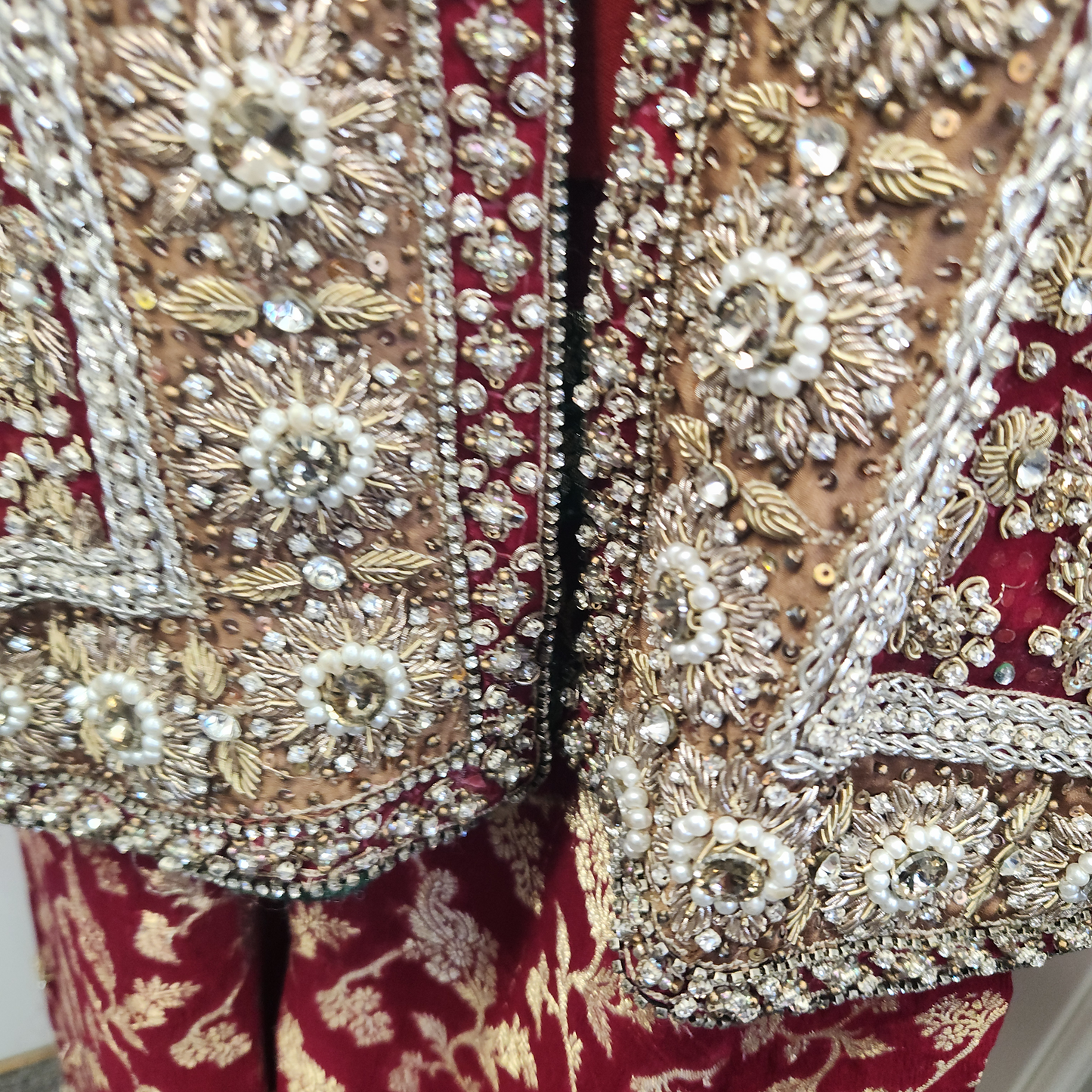 2pc Red + diamante Sleeveless long top and red bansari lengha