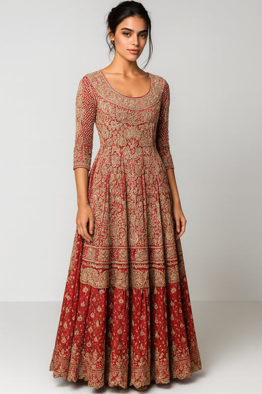 Exquisite Bridal Red Diamante & Pearl detailed 2 pc Lengha