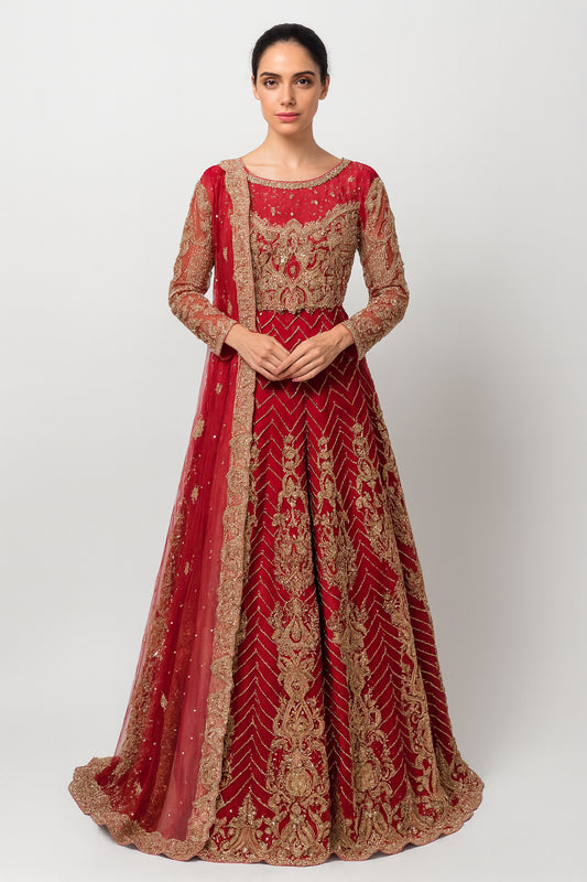 Exquisite Bridal Red pearl and diamante embellishment 2pc lengha