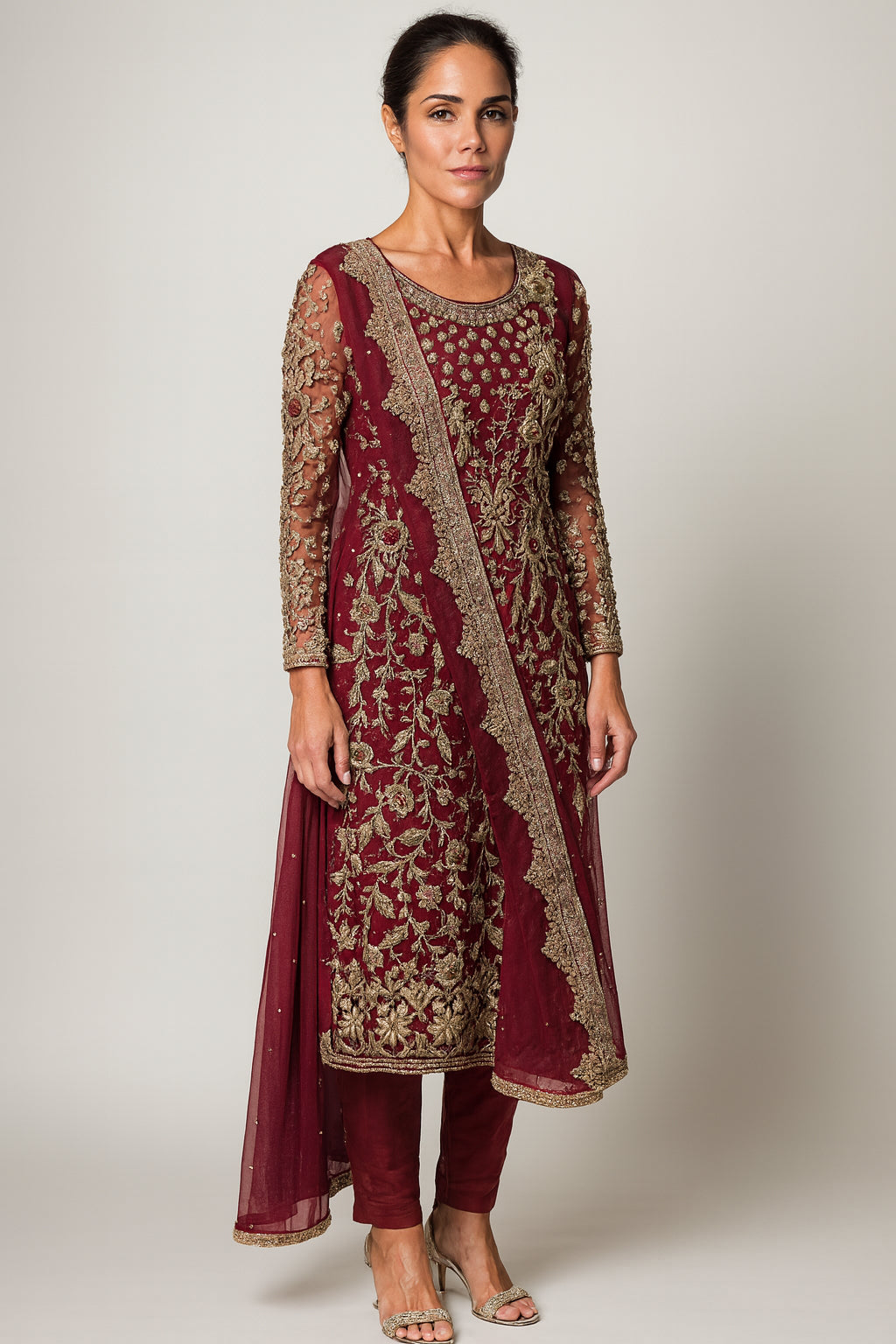 Unique 2pc bridal Suit pearl detailing, silver diamantes with Duppatta