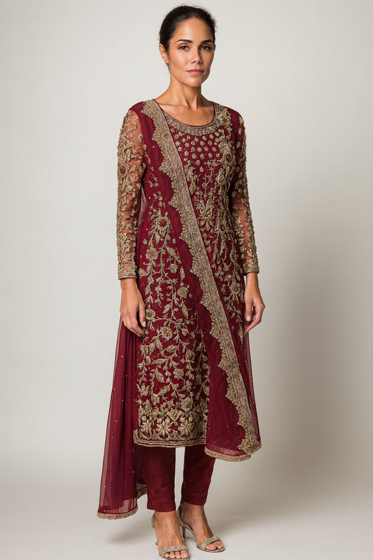 Unique 2pc bridal Suit pearl detailing, silver diamantes with Duppatta