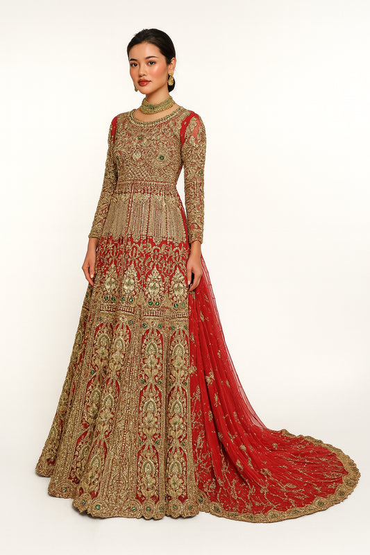 Hand-crafted Bridal 1pc Long trail heavy Chiffon dress with split