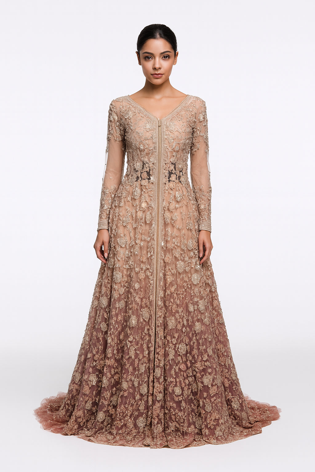 Pink & Gold & Silk Embroidered Bridal Wear Trail Cut Lehenga