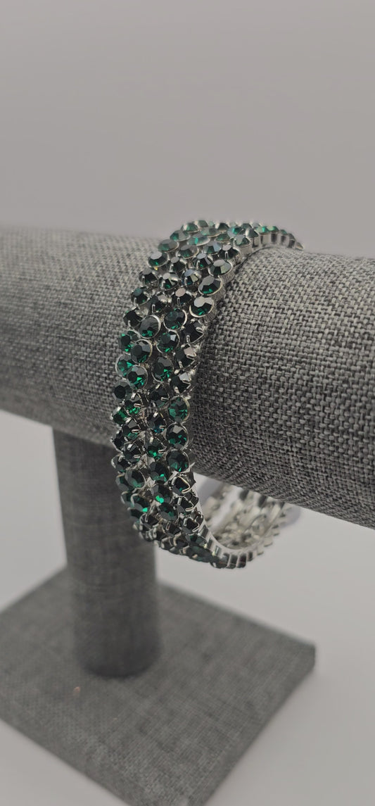 Green Bridal Bracelet for Wedding, Sparkly Crystal Rhinestone Stretch Bracelets. Size 2.8