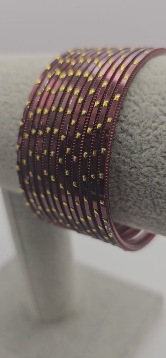 Maroon & Gold Dot Metal Bangles Size 2.4