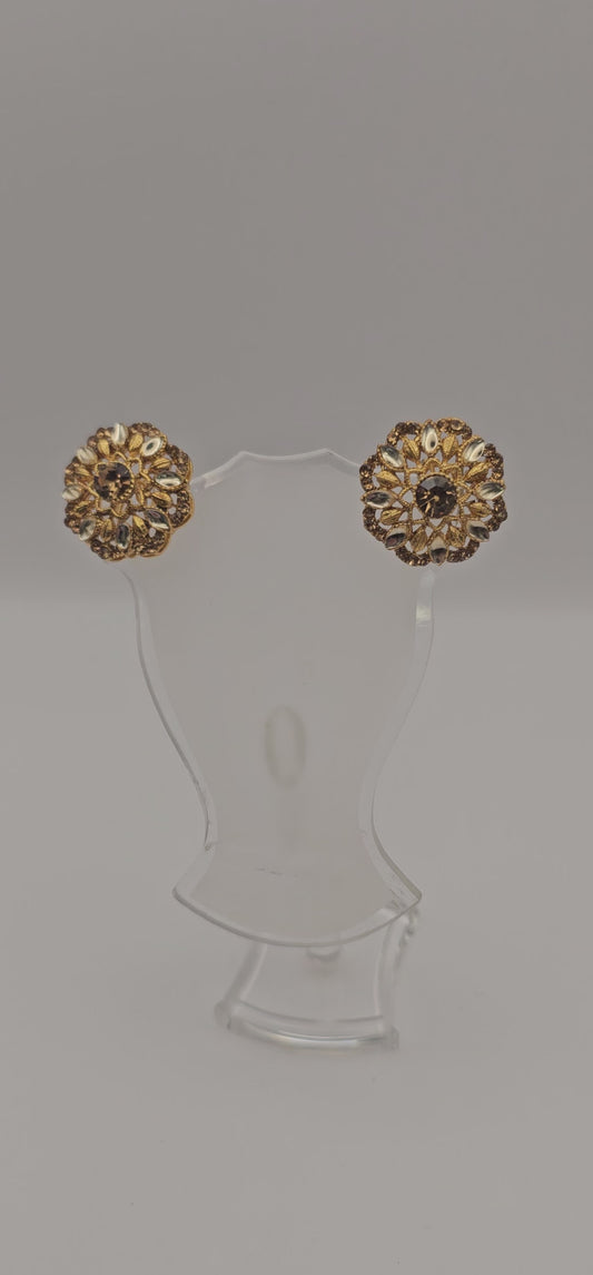 Gold tone Filigrees with Clear Rhinestone Starburst Overlay, Clip Backs