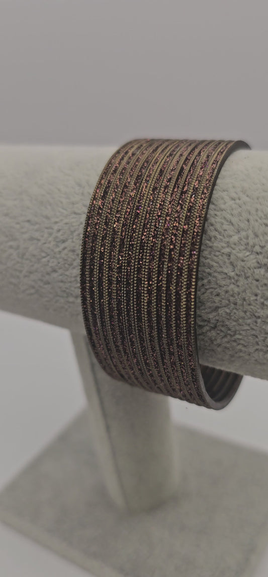 Coffee Coloured Sparkly Metal Bangles Size 2.6