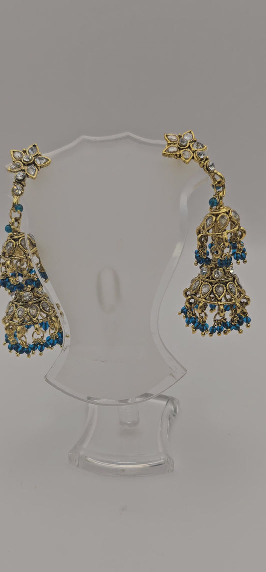 Gold, Navy & Diamond antique earrings