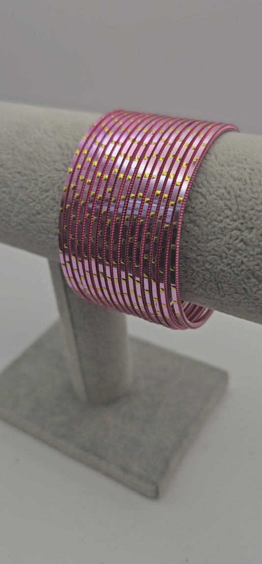 Baby Pink & Gold Dot Metal Bangles Size 2.4