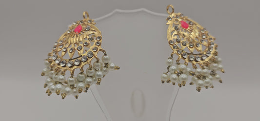 (Copy) Jadau multicolor,pearl, gold & red earrings /lightweight silver jadau traditional earrings pearl drop