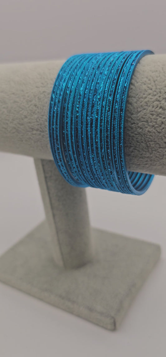 Blue Sparkly Indian Metal Bangles Size 2.6