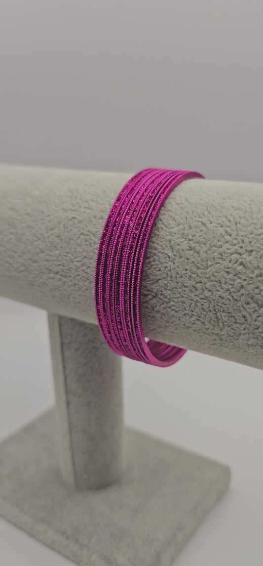 Cerise Sparkly Metal Bangles Size 2.6