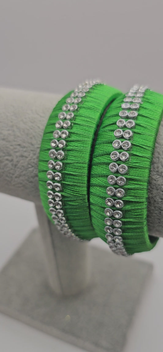 Green Fabric & Silver Stone Detail Size 2.4