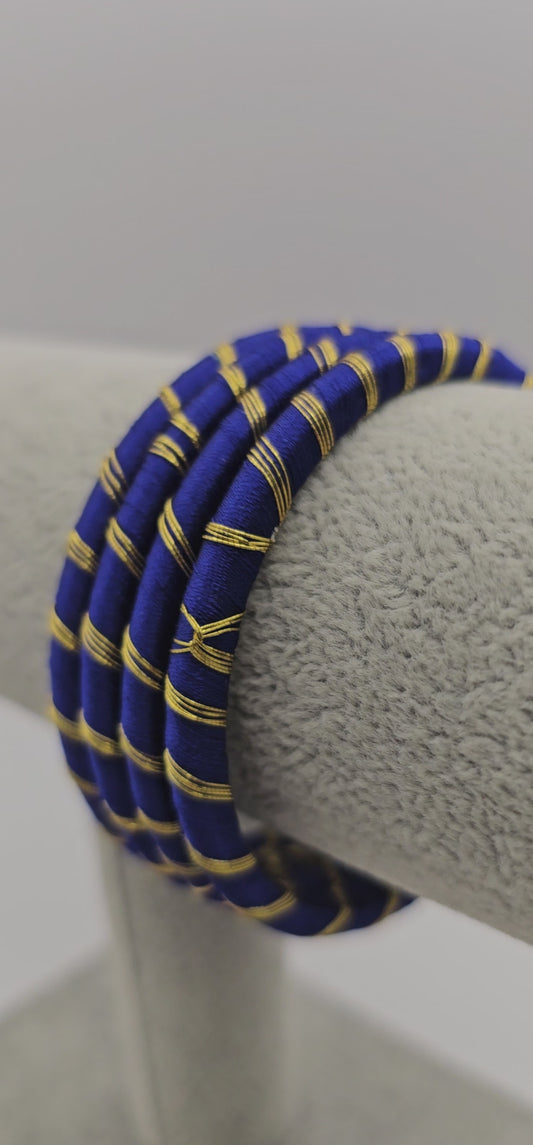 Navy & Gold Fabric Bangles Size 2.4