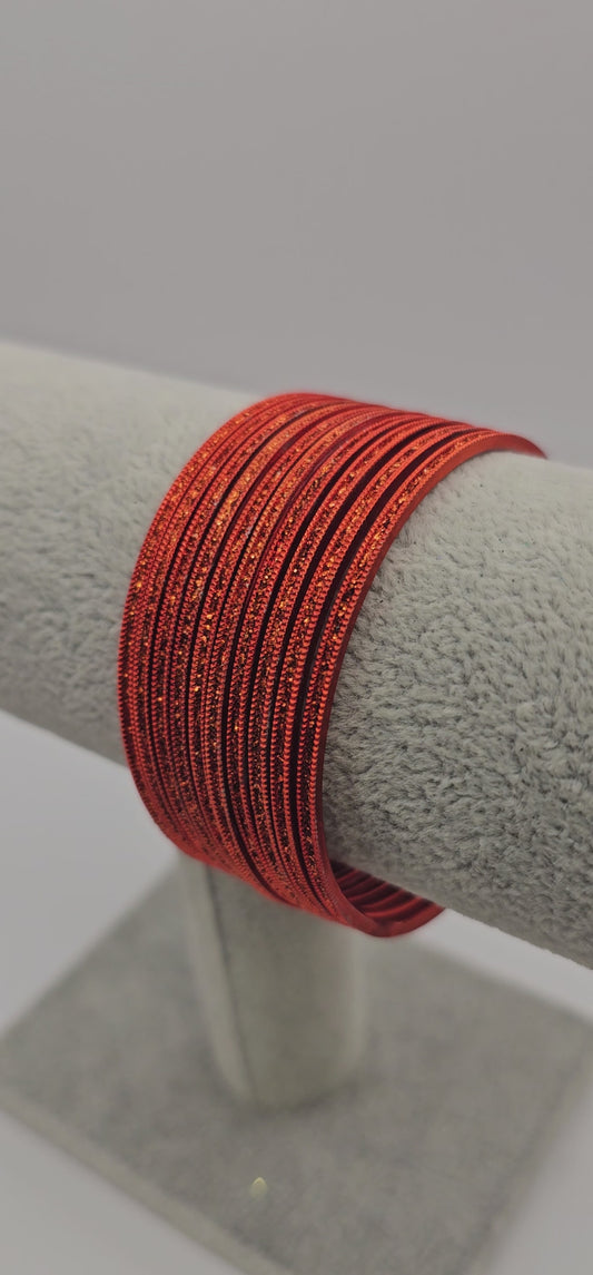 Bright Orange Sparkly Metal Bangles Size 2.4