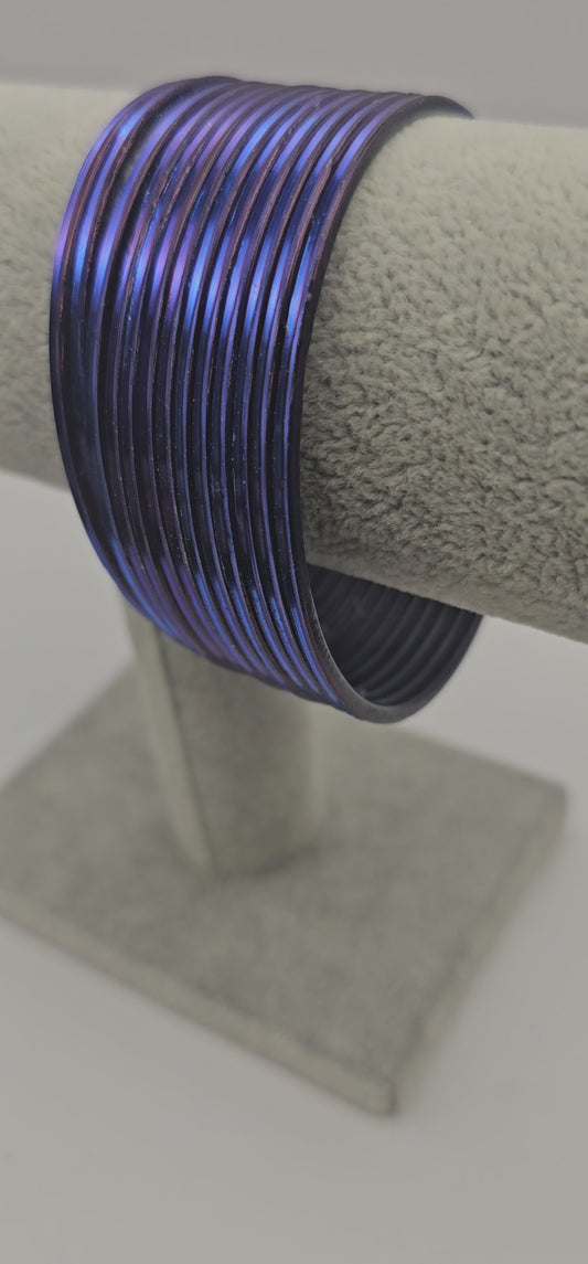 Navy Mid Blue Plain Metal Bangles Size 2.10