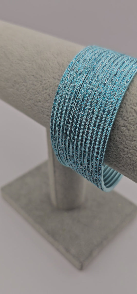 Light Blue Sparkly Indian Metal Bangles Size 2.8