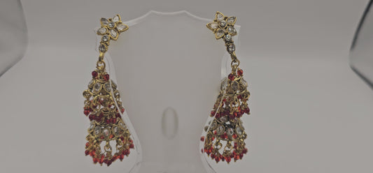 Gold & Ruby Antique Mehendi Polish Fancy Style Design Earrings