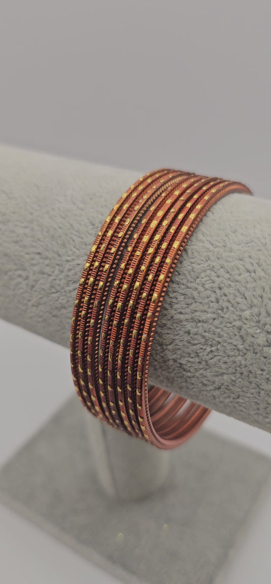 Brown & Gold Dot Metal Bangles Size 2.8