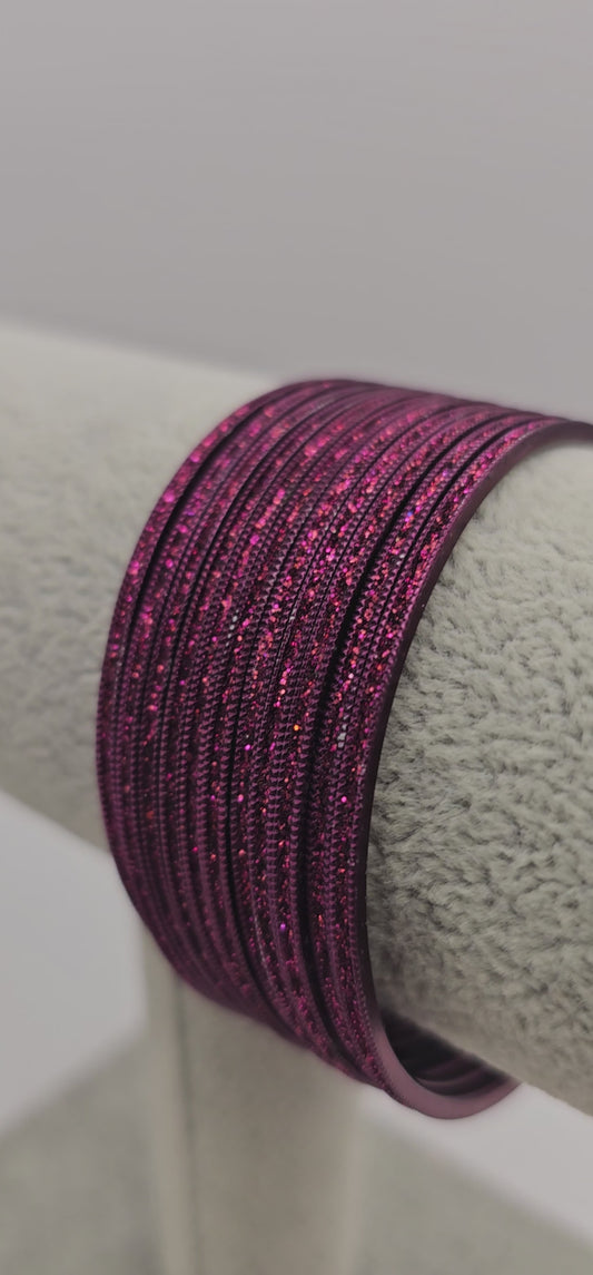 Magenta Dark Purple Sparkly Metal Bangles Size 2.6